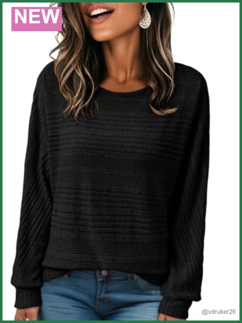 Women's Long Sleeve Batwing Sleeve Tops Casual Crew Neck Blouse